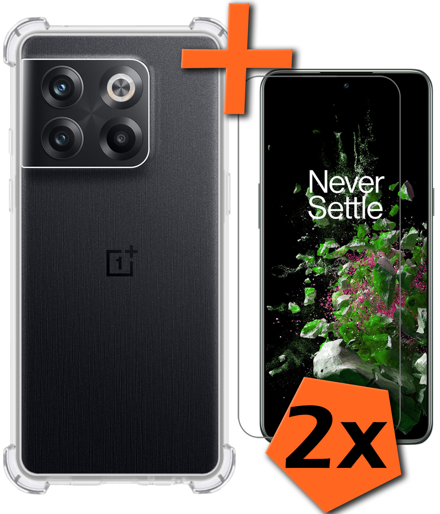 Nomfy Hoesje Geschikt voor OnePlus 10T Hoesje Shock Proof Cover Case Shockproof Met 2x Screenprotector - Hoes Geschikt voor OnePlus 10T Hoes Siliconen Back Case - Transparant