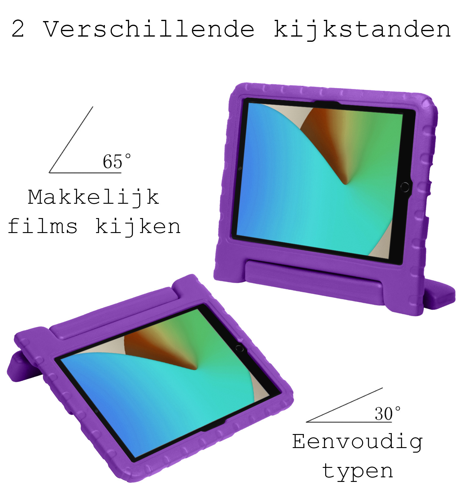 BASEY. Hoesje Geschikt voor iPad 10.2 2019 Hoesje Kinder Hoes Shockproof Kinderhoes Met Screenprotector - Kindvriendelijk Hoesje Geschikt voor iPad 7 Hoes Kids Case - Paars