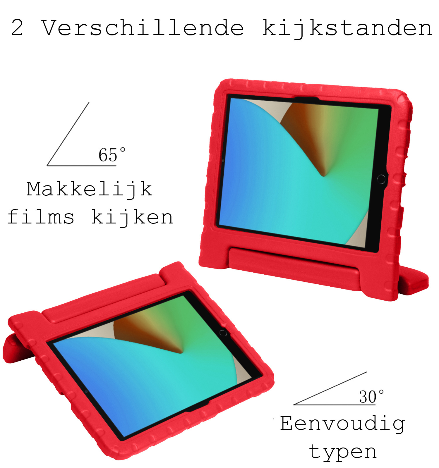 BASEY. Hoesje Geschikt voor iPad 10.2 2020 Hoesje Kinder Hoes Shockproof Kinderhoes Met 2x Screenprotector - Kindvriendelijk Hoesje Geschikt voor iPad 8 Hoes Kids Case - Rood
