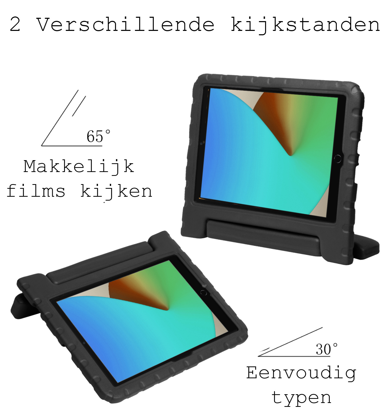 BASEY. Hoesje Geschikt voor iPad 10.2 2020 Hoesje Kinder Hoes Shockproof Kinderhoes Met 2x Screenprotector - Kindvriendelijk Hoesje Geschikt voor iPad 8 Hoes Kids Case - Zwart