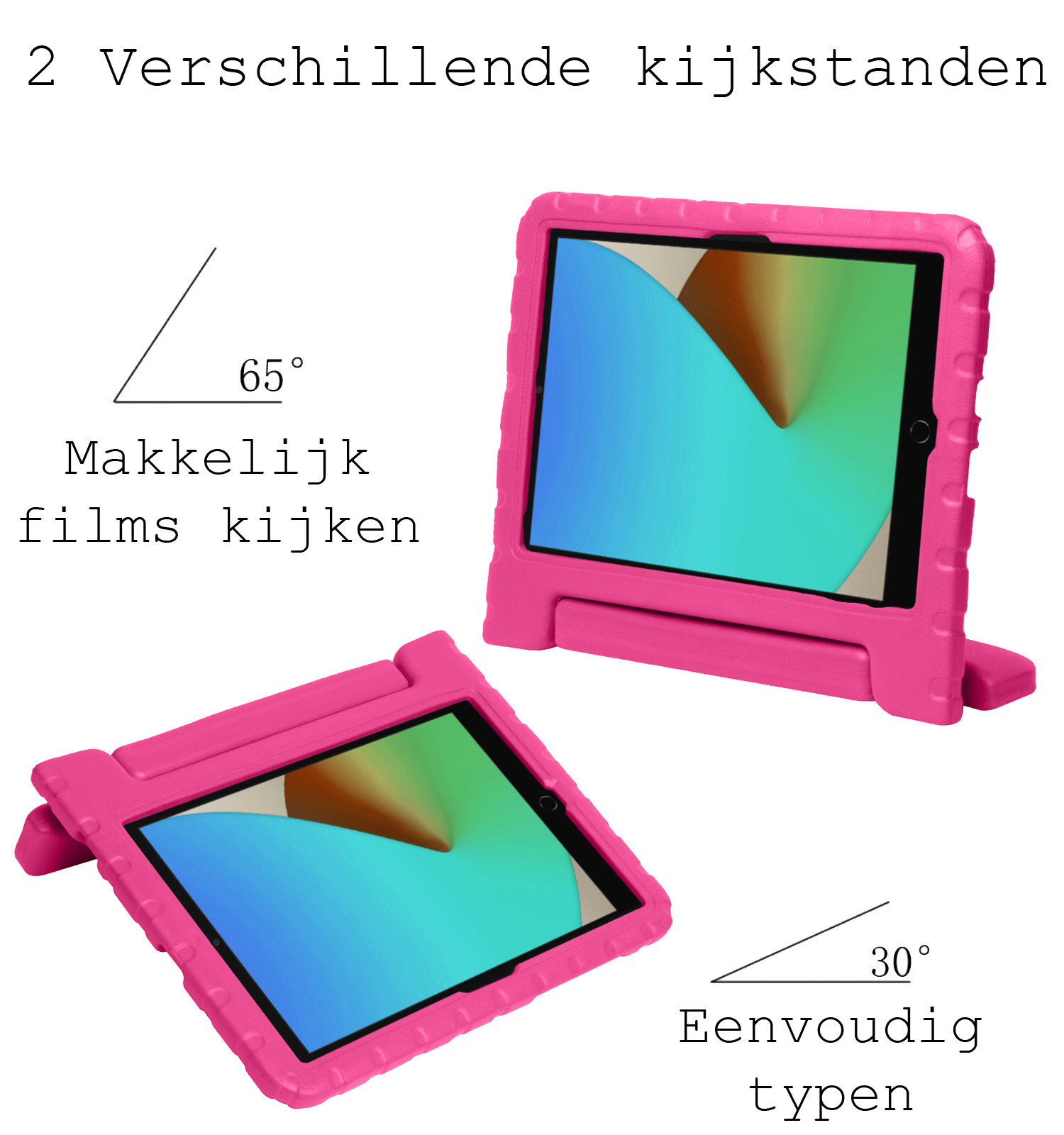 BASEY. Hoesje Geschikt voor iPad 10.2 2021 Hoesje Kinder Hoes Shockproof Kinderhoes Met 2x Screenprotector - Kindvriendelijk Hoesje Geschikt voor iPad 9 Hoes Kids Case - Roze