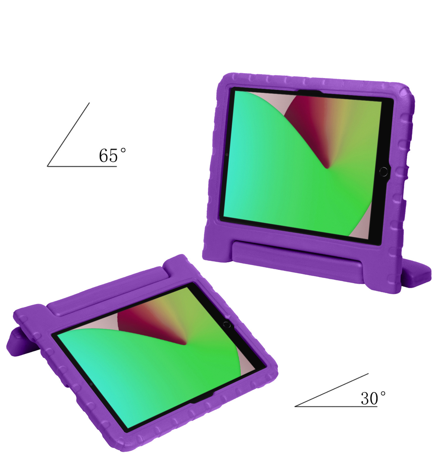 NoXx Hoesje Geschikt voor iPad 10.2 2019 Hoesje Kinderhoes Shockproof Hoes Kids Case Met 2x Screenprotector - Paars