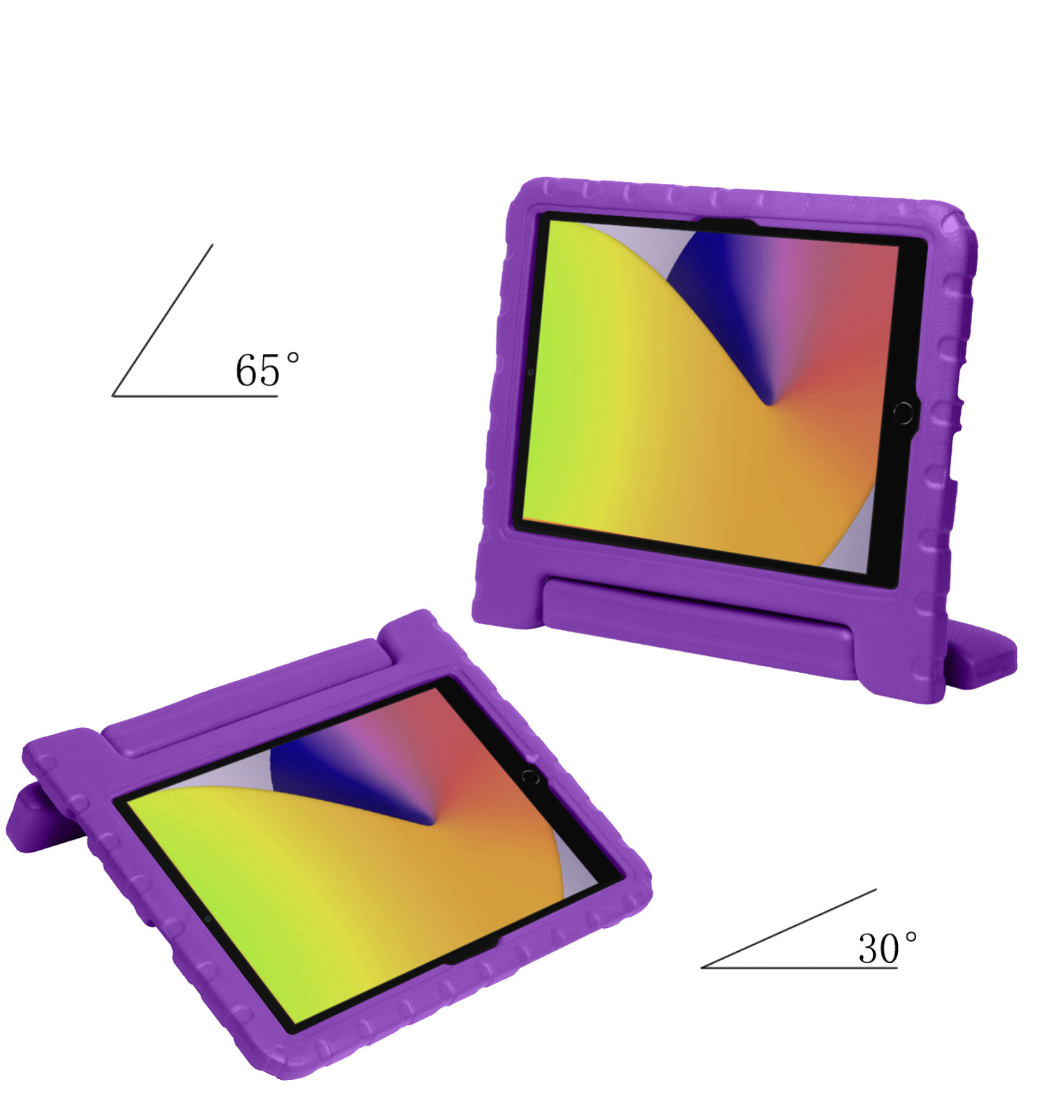 Nomfy Hoes Geschikt voor iPad 10.2 2020 Hoes Bumper Kindvriendelijk Kids Case Kinderhoes Met 2x Screenprotector - Hoesje Geschikt voor iPad 8 Hoesje Shockproof Cover Hoes - Paars