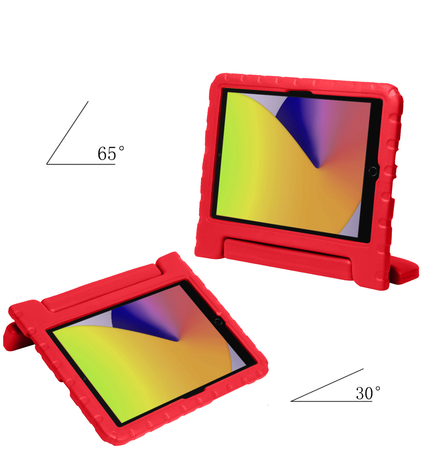 Nomfy Hoes Geschikt voor iPad 10.2 2020 Hoes Bumper Kindvriendelijk Kids Case Kinderhoes Met 2x Screenprotector - Hoesje Geschikt voor iPad 8 Hoesje Shockproof Cover Hoes - Rood