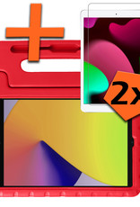 Nomfy Hoes Geschikt voor iPad 10.2 2021 Hoes Bumper Kindvriendelijk Kids Case Kinderhoes Met 2x Screenprotector - Hoesje Geschikt voor iPad 9 Hoesje Shockproof Cover Hoes - Rood