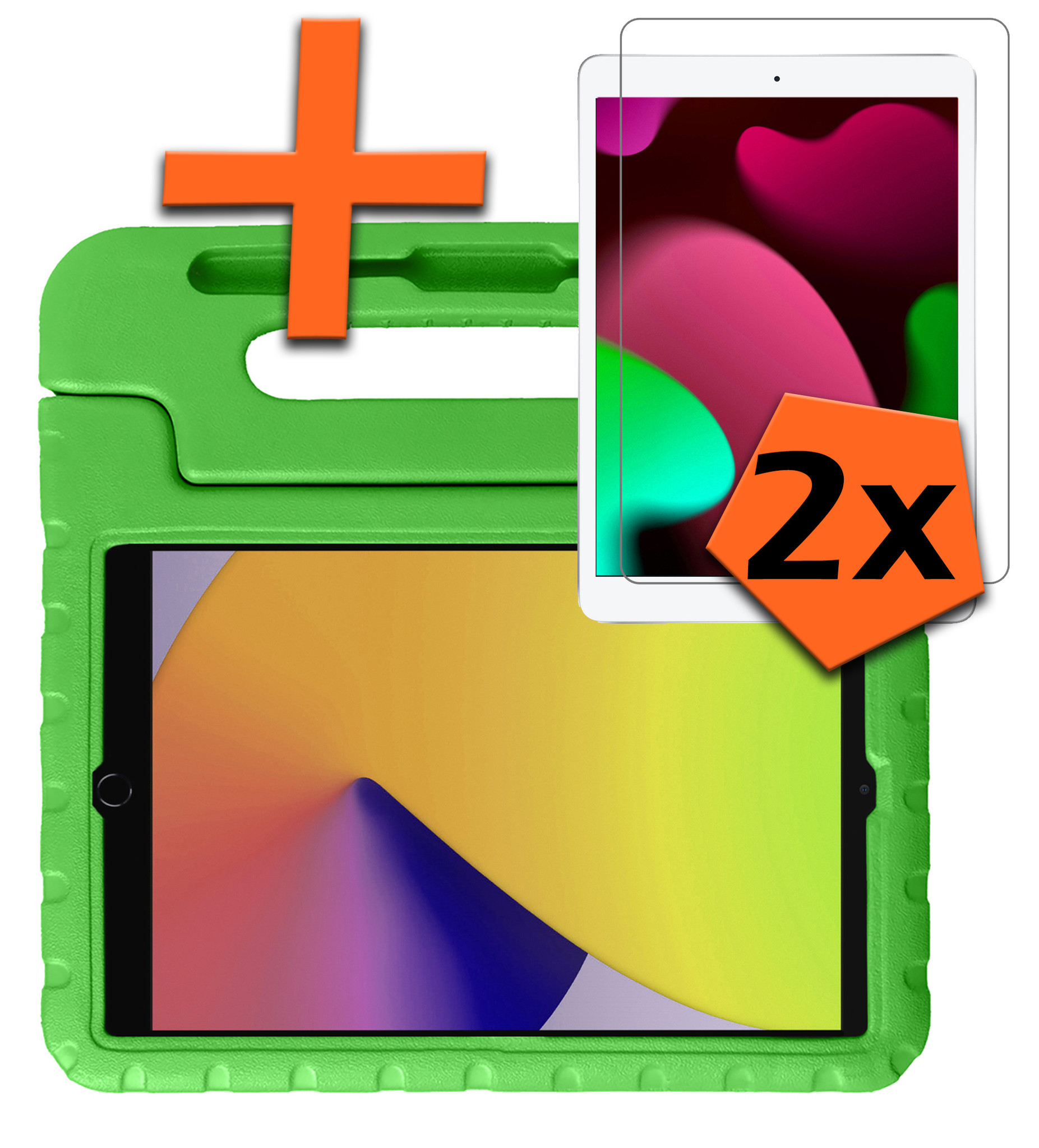 Nomfy Hoes Geschikt voor iPad 10.2 2021 Hoes Bumper Kindvriendelijk Kids Case Kinderhoes Met 2x Screenprotector - Hoesje Geschikt voor iPad 9 Hoesje Shockproof Cover Hoes - Groen