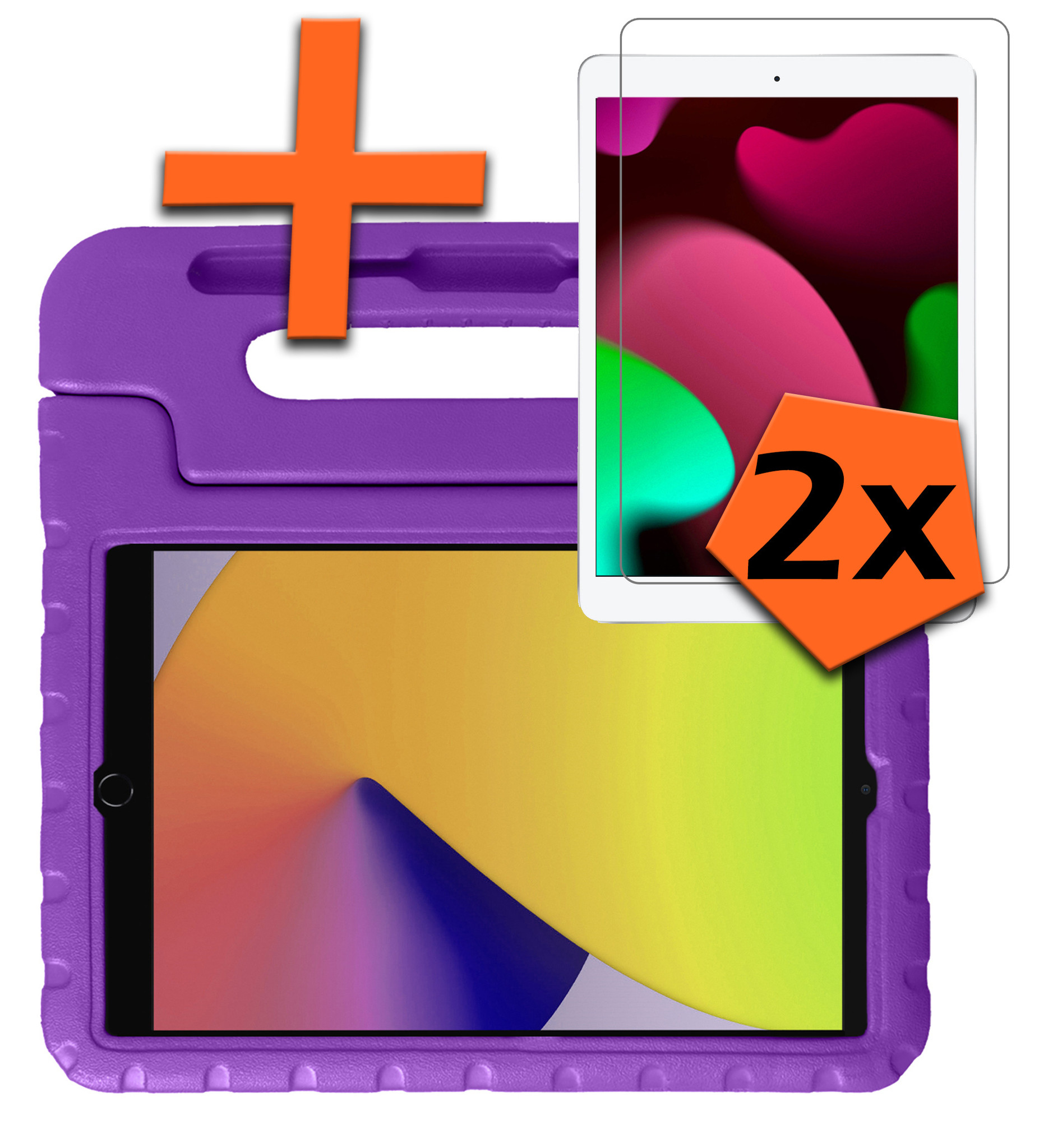 Nomfy Hoes Geschikt voor iPad 10.2 2020 Hoes Bumper Kindvriendelijk Kids Case Kinderhoes Met 2x Screenprotector - Hoesje Geschikt voor iPad 8 Hoesje Shockproof Cover Hoes - Paars