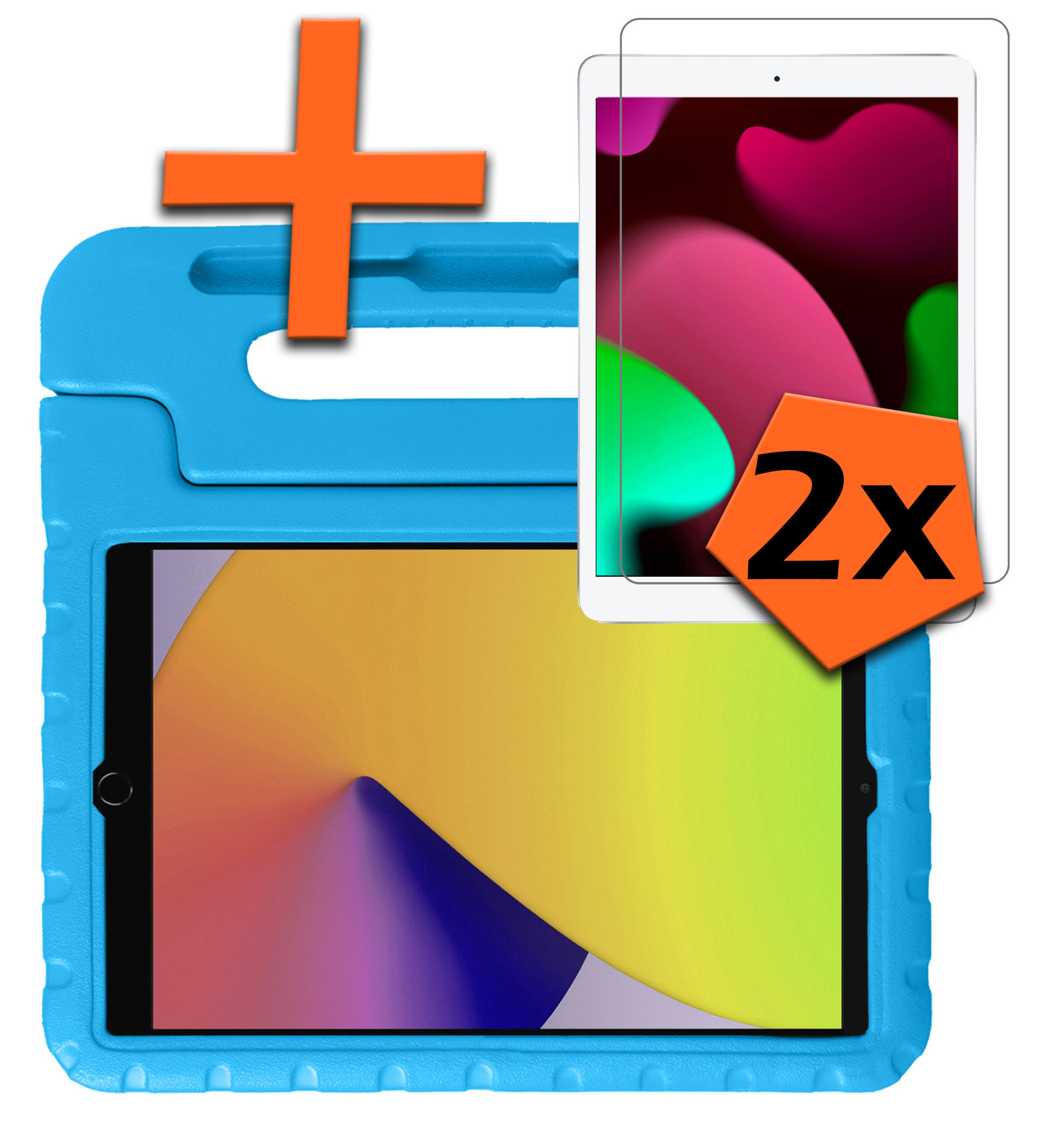 Nomfy Hoes Geschikt voor iPad 10.2 2020 Hoes Bumper Kindvriendelijk Kids Case Kinderhoes Met 2x Screenprotector - Hoesje Geschikt voor iPad 8 Hoesje Shockproof Cover Hoes - Blauw