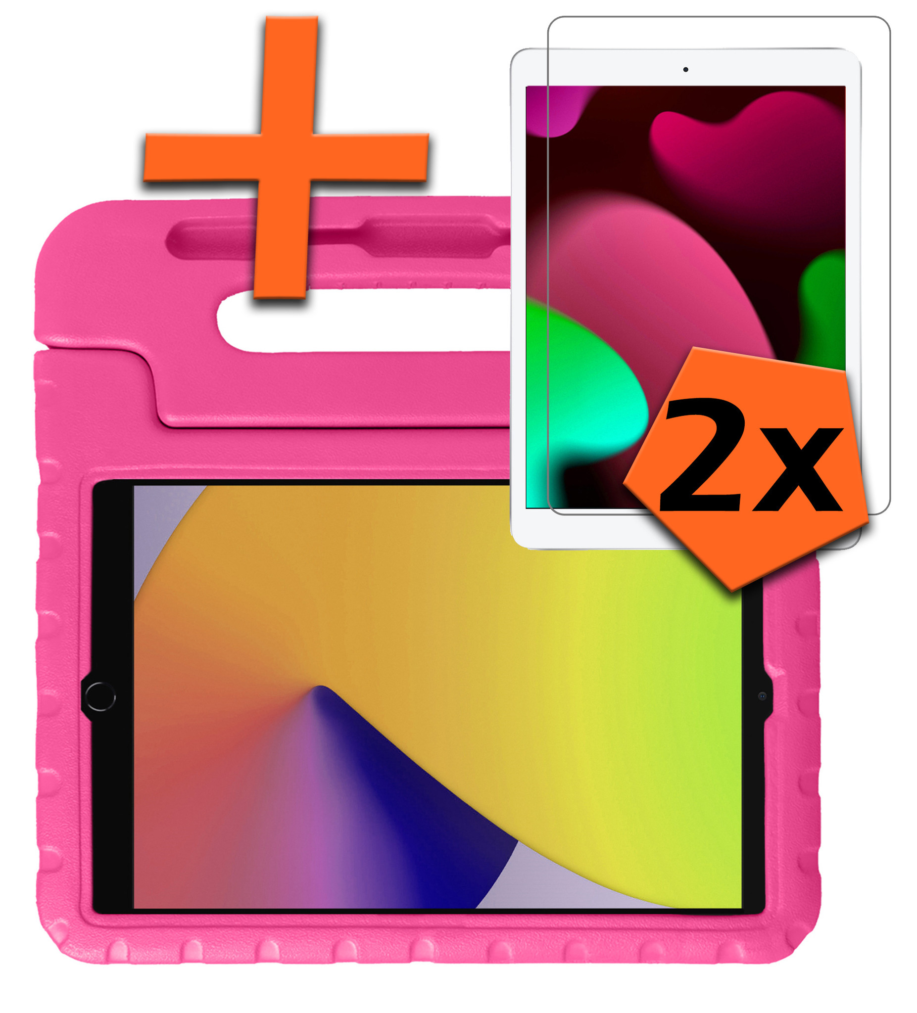 Nomfy Hoes Geschikt voor iPad 10.2 2019 Hoes Bumper Kindvriendelijk Kids Case Kinderhoes Met 2x Screenprotector - Hoesje Geschikt voor iPad 7 Hoesje Shockproof Cover Hoes - Roze
