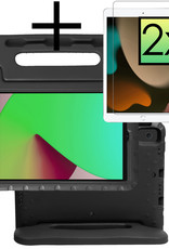 NoXx Hoesje Geschikt voor iPad 10.2 2021 Hoesje Kinderhoes Shockproof Hoes Kids Case Met 2x Screenprotector - Zwart