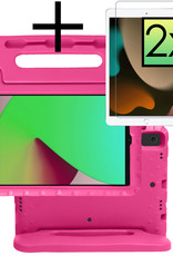 NoXx Hoesje Geschikt voor iPad 10.2 2021 Hoesje Kinderhoes Shockproof Hoes Kids Case Met 2x Screenprotector - Roze