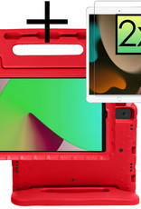NoXx Hoesje Geschikt voor iPad 10.2 2021 Hoesje Kinderhoes Shockproof Hoes Kids Case Met 2x Screenprotector - Rood