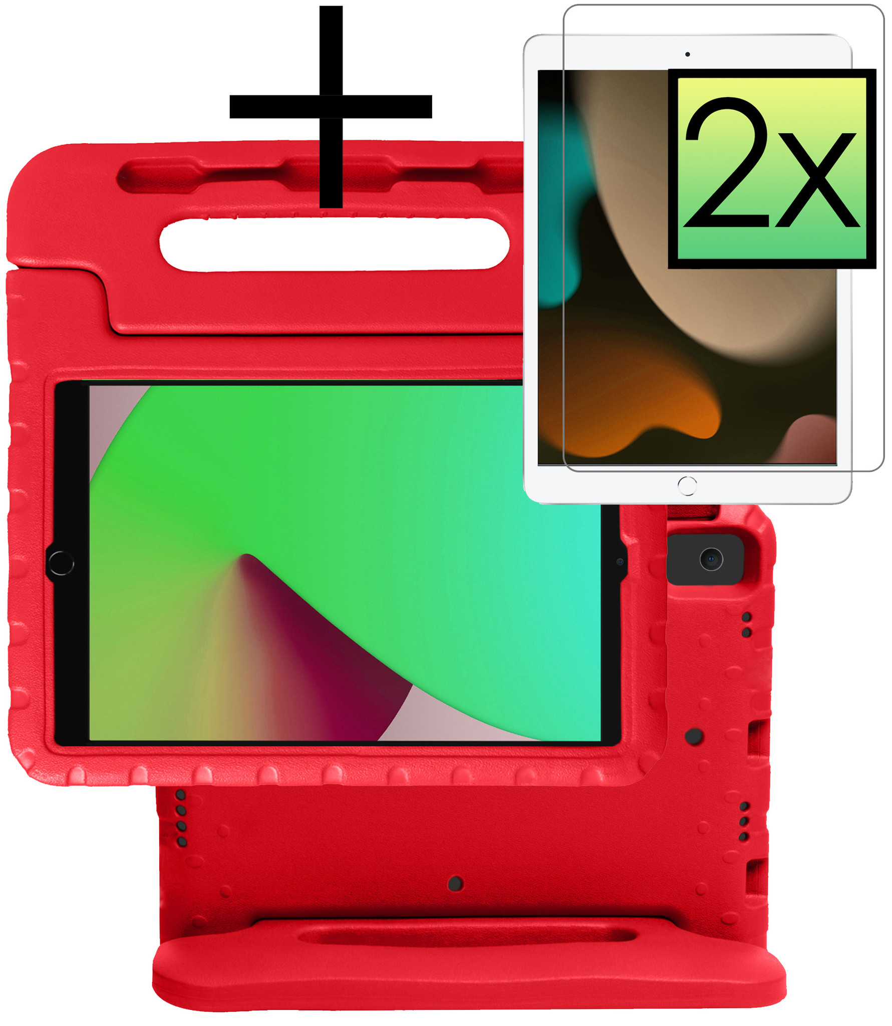 NoXx Hoesje Geschikt voor iPad 10.2 2021 Hoesje Kinderhoes Shockproof Hoes Kids Case Met 2x Screenprotector - Rood