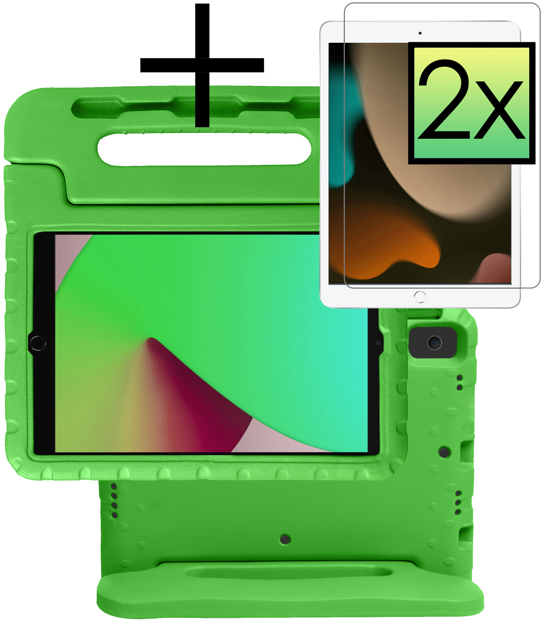 NoXx Hoesje Geschikt voor iPad 10.2 2021 Hoesje Kinderhoes Shockproof Hoes Kids Case Met 2x Screenprotector - Groen