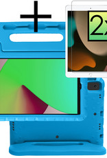 Hoesje Geschikt voor iPad 10.2 2021 Hoesje Kinderhoes Shockproof Hoes Kids Case Met 2x Screenprotector - Blauw