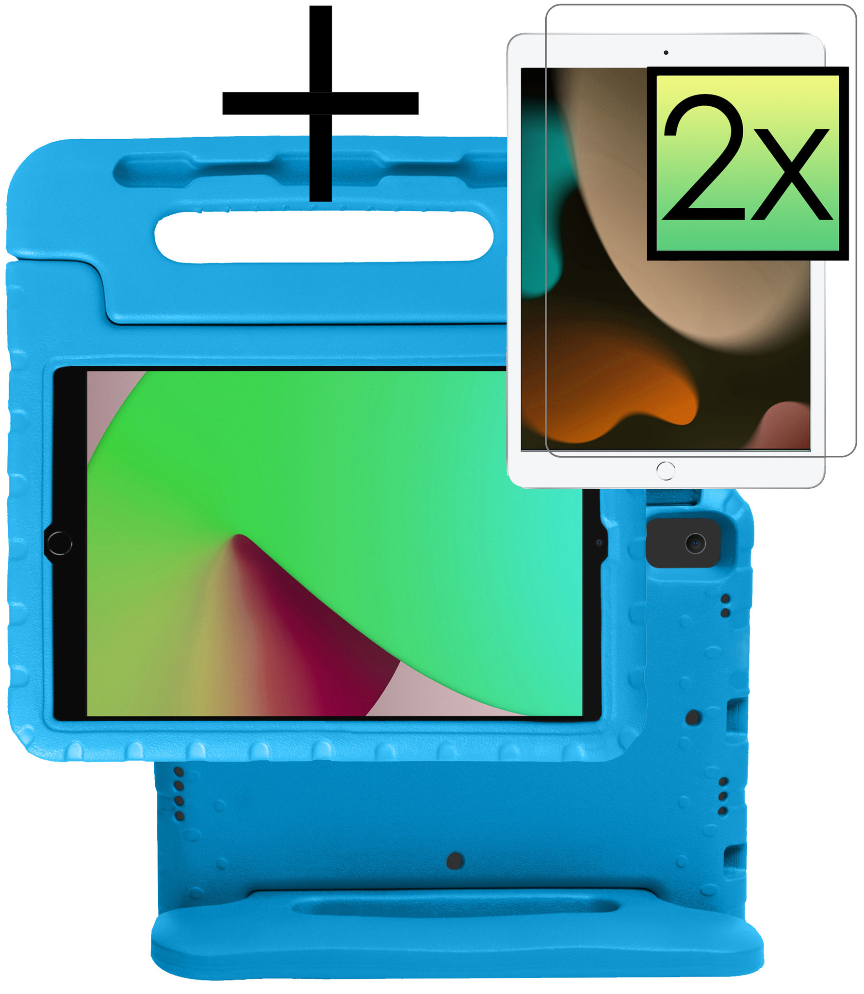 NoXx Hoesje Geschikt voor iPad 10.2 2021 Hoesje Kinderhoes Shockproof Hoes Kids Case Met 2x Screenprotector - Blauw