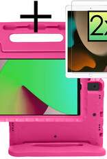NoXx Hoesje Geschikt voor iPad 10.2 2020 Hoesje Kinderhoes Shockproof Hoes Kids Case Met 2x Screenprotector - Roze