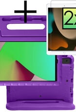 NoXx Hoesje Geschikt voor iPad 10.2 2020 Hoesje Kinderhoes Shockproof Hoes Kids Case Met 2x Screenprotector - Paars