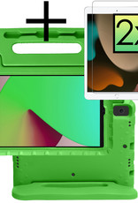 NoXx Hoesje Geschikt voor iPad 10.2 2020 Hoesje Kinderhoes Shockproof Hoes Kids Case Met 2x Screenprotector - Groen