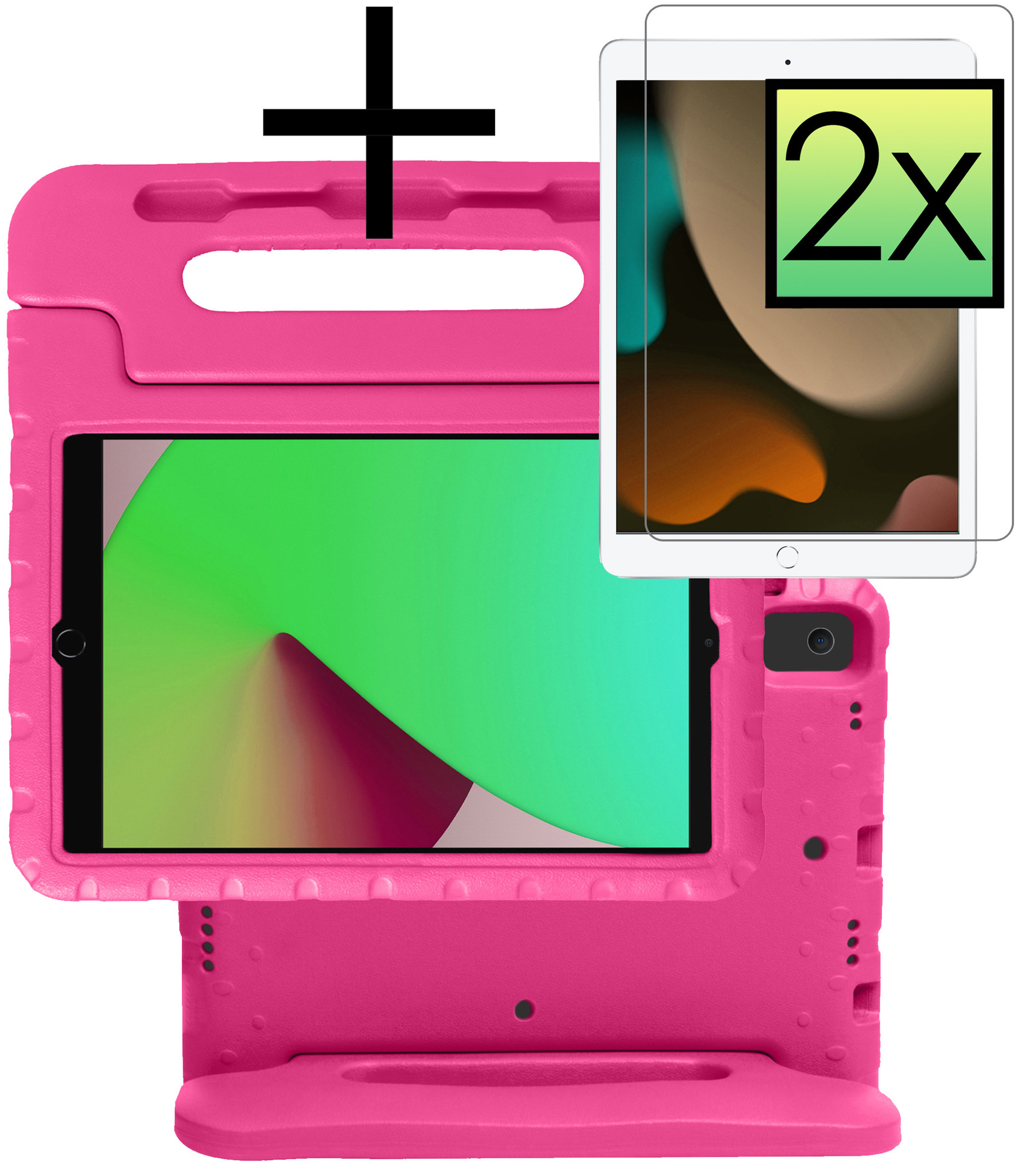 NoXx Hoesje Geschikt voor iPad 10.2 2019 Hoesje Kinderhoes Shockproof Hoes Kids Case Met 2x Screenprotector - Roze