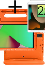 NoXx Hoesje Geschikt voor iPad 10.2 2019 Hoesje Kinderhoes Shockproof Hoes Kids Case Met 2x Screenprotector - Oranje