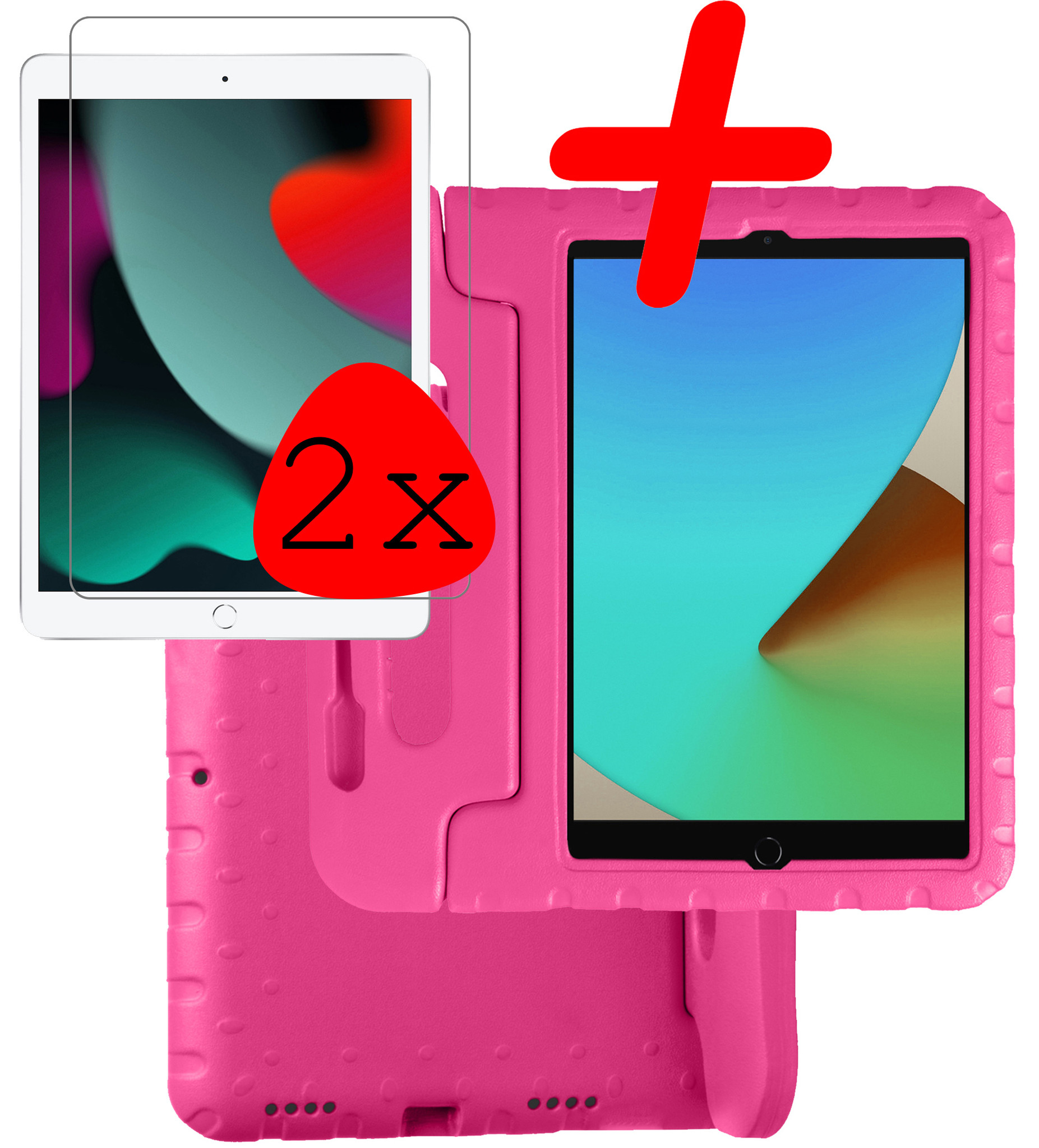 BASEY. Hoesje Geschikt voor iPad 10.2 2021 Hoesje Kinder Hoes Shockproof Kinderhoes Met 2x Screenprotector - Kindvriendelijk Hoesje Geschikt voor iPad 9 Hoes Kids Case - Roze