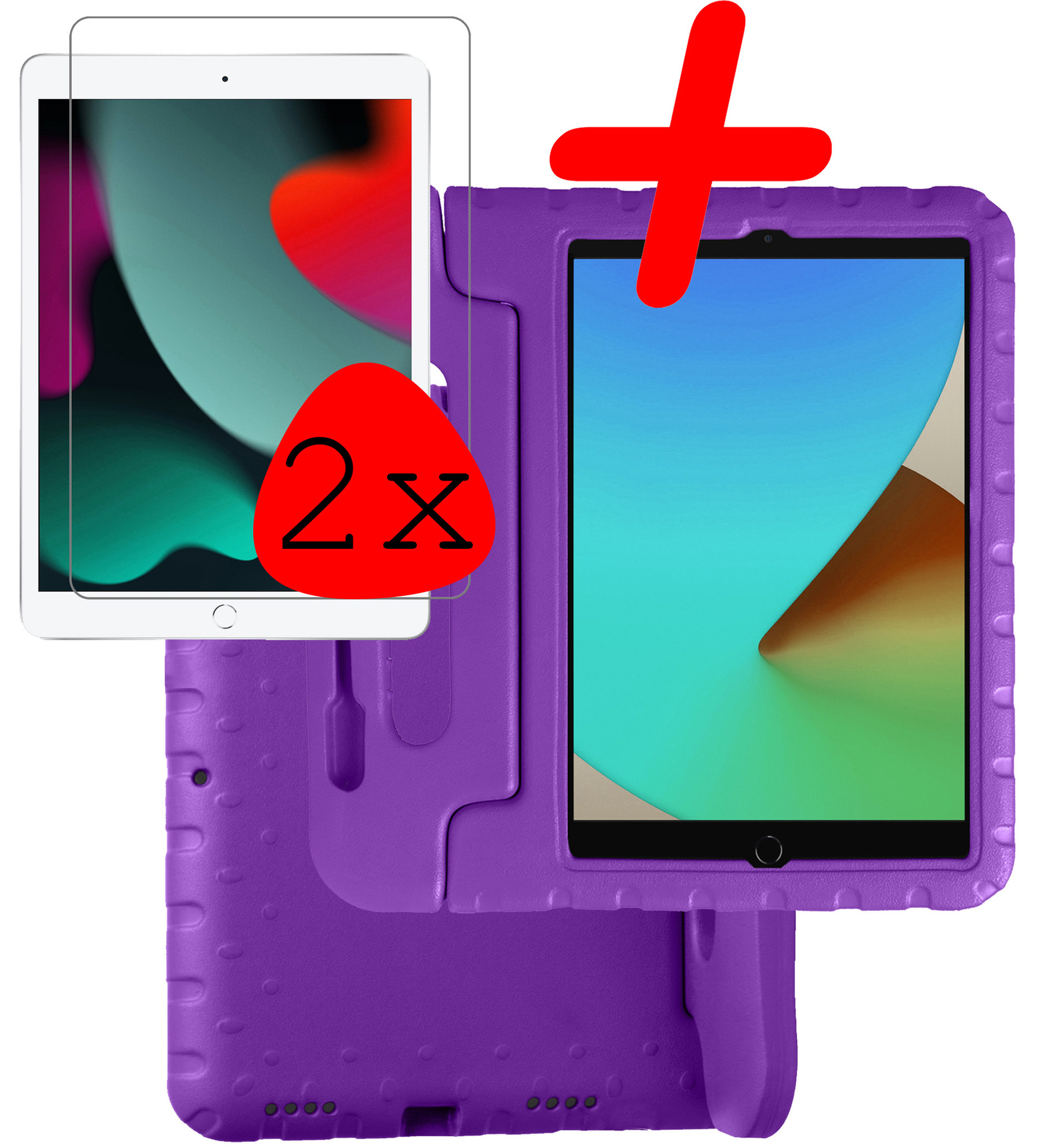 BASEY. Hoesje Geschikt voor iPad 10.2 2021 Hoesje Kinder Hoes Shockproof Kinderhoes Met 2x Screenprotector - Kindvriendelijk Hoesje Geschikt voor iPad 9 Hoes Kids Case - Paars