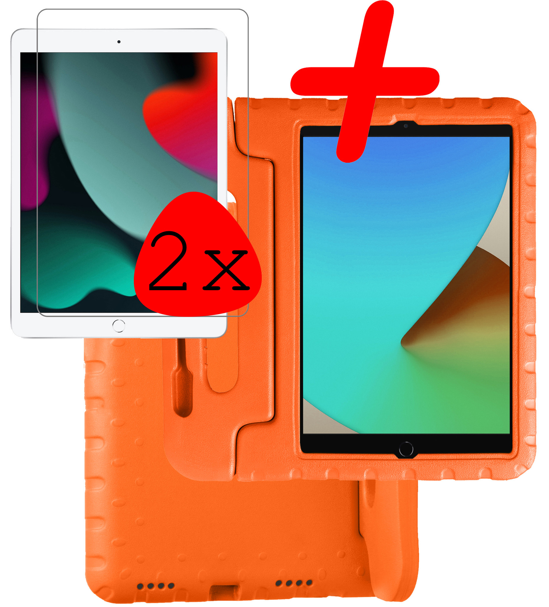 BASEY. Hoesje Geschikt voor iPad 10.2 2021 Hoesje Kinder Hoes Shockproof Kinderhoes Met 2x Screenprotector - Kindvriendelijk Hoesje Geschikt voor iPad 9 Hoes Kids Case - Oranje