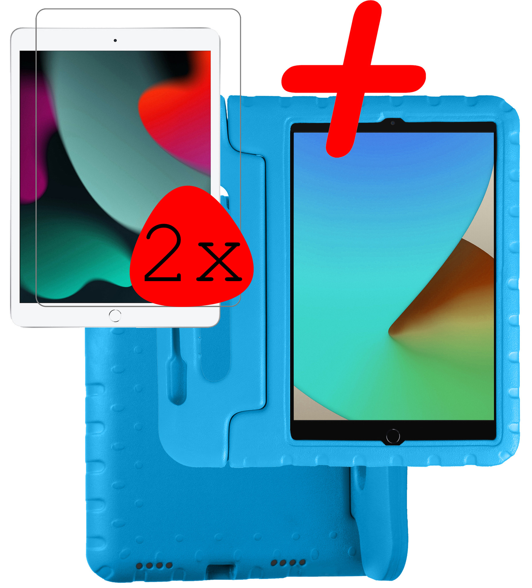 BASEY. Hoesje Geschikt voor iPad 10.2 2021 Hoesje Kinder Hoes Shockproof Kinderhoes Met 2x Screenprotector - Kindvriendelijk Hoesje Geschikt voor iPad 9 Hoes Kids Case - Blauw