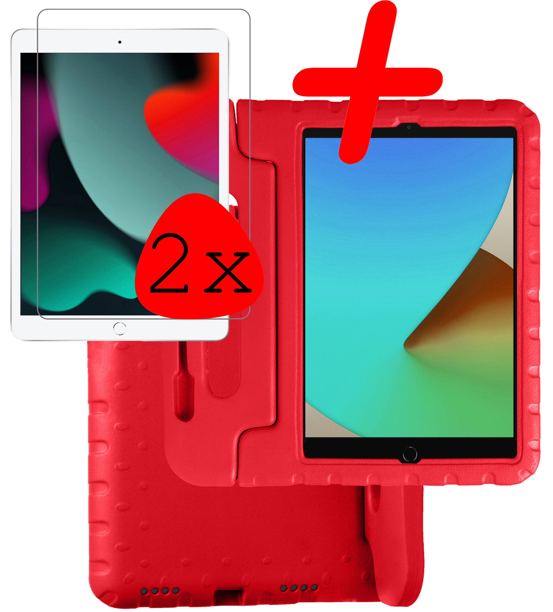 BASEY. Hoesje Geschikt voor iPad 10.2 2020 Hoesje Kinder Hoes Shockproof Kinderhoes Met 2x Screenprotector - Kindvriendelijk Hoesje Geschikt voor iPad 8 Hoes Kids Case - Rood