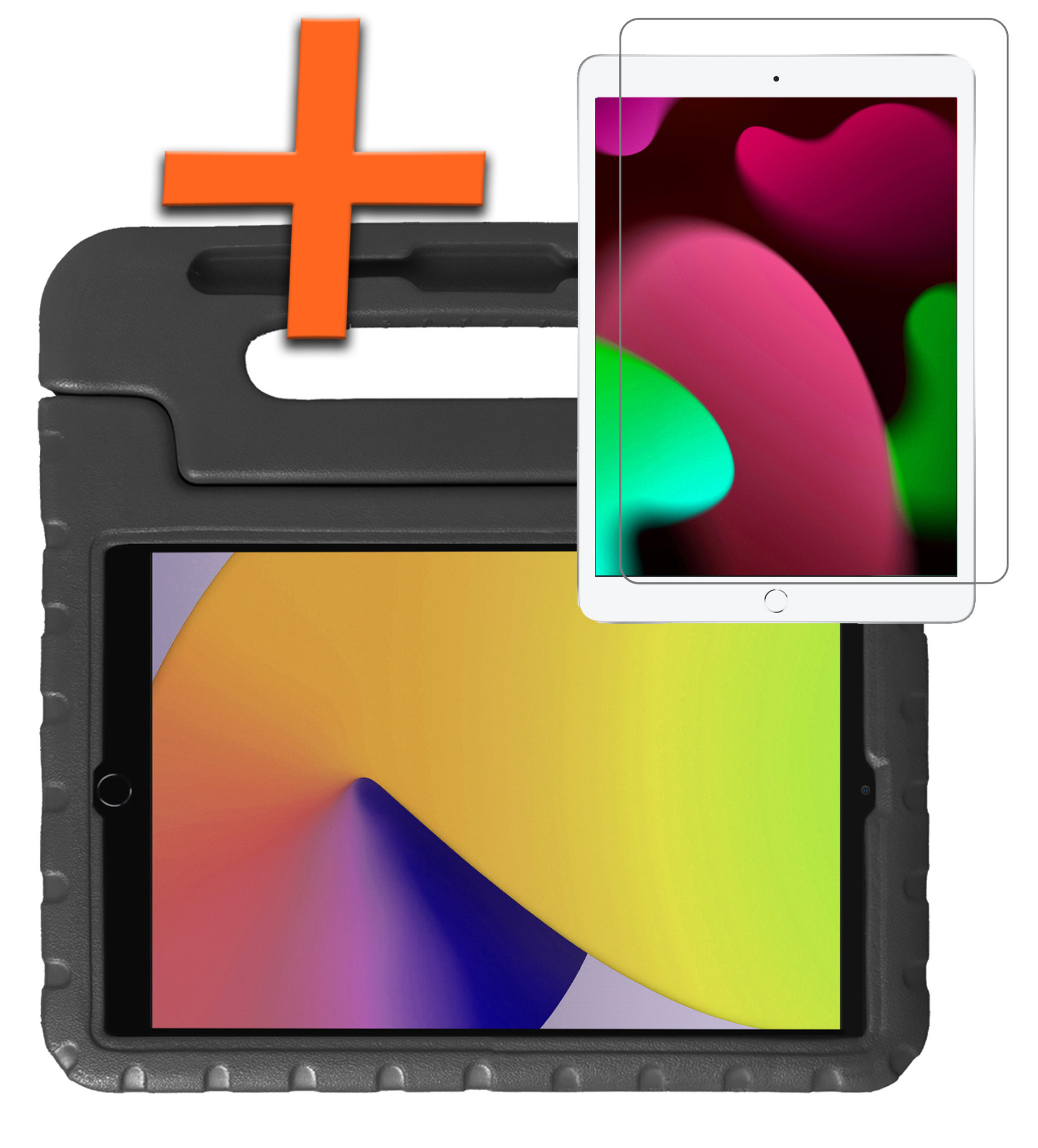 Nomfy Hoes Geschikt voor iPad 10.2 2021 Hoes Bumper Kindvriendelijk Kids Case Kinderhoes Met Screenprotector - Hoesje Geschikt voor iPad 9 Hoesje Shockproof Cover Hoes - Zwart