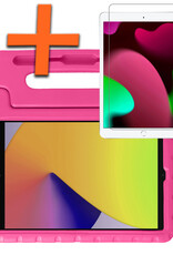 Nomfy Hoes Geschikt voor iPad 10.2 2021 Hoes Bumper Kindvriendelijk Kids Case Kinderhoes Met Screenprotector - Hoesje Geschikt voor iPad 9 Hoesje Shockproof Cover Hoes - Roze