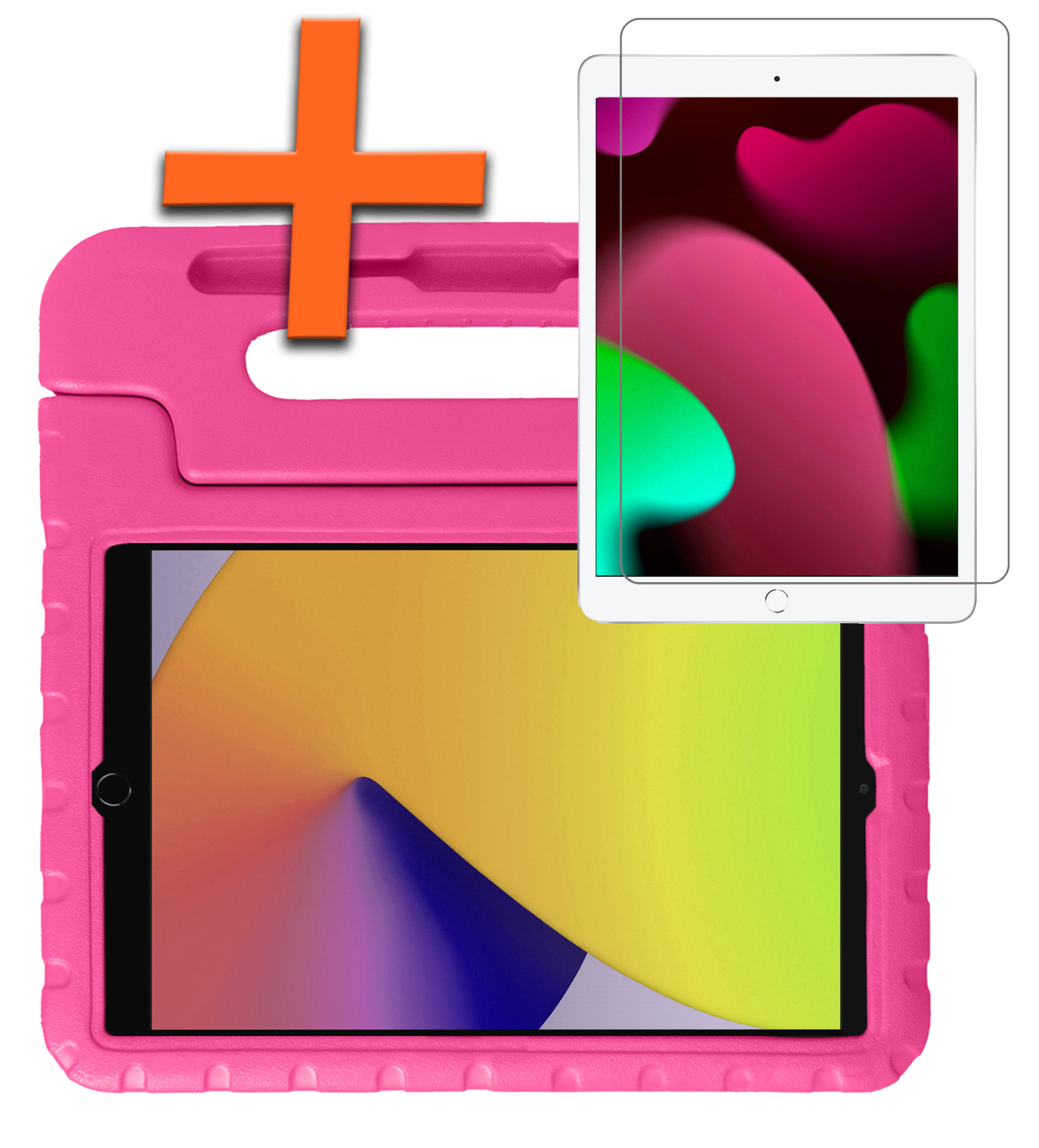 Nomfy Hoes Geschikt voor iPad 10.2 2021 Hoes Bumper Kindvriendelijk Kids Case Kinderhoes Met Screenprotector - Hoesje Geschikt voor iPad 9 Hoesje Shockproof Cover Hoes - Roze