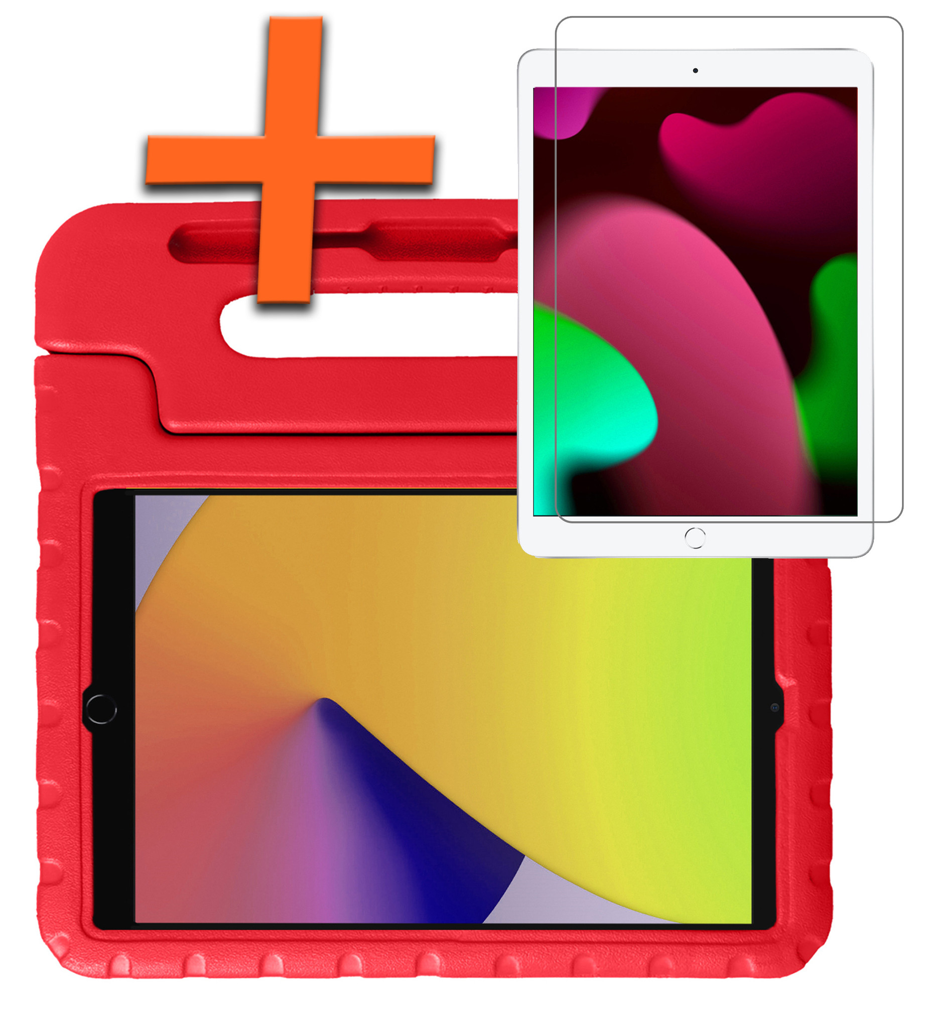 Nomfy Hoes Geschikt voor iPad 10.2 2021 Hoes Bumper Kindvriendelijk Kids Case Kinderhoes Met Screenprotector - Hoesje Geschikt voor iPad 9 Hoesje Shockproof Cover Hoes - Rood