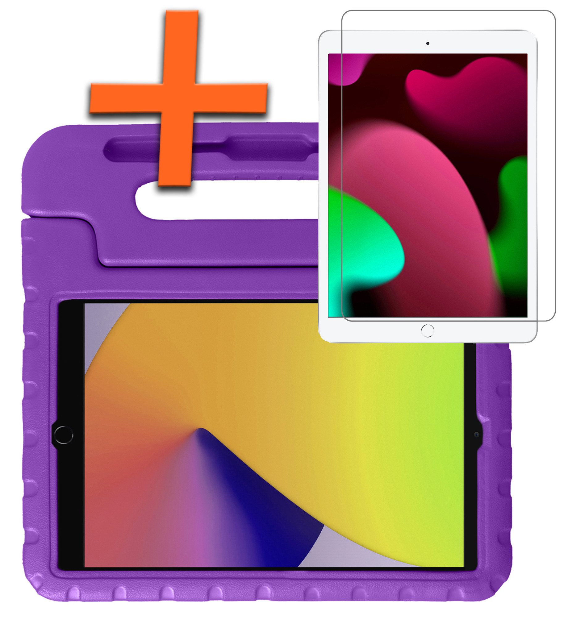 Nomfy Hoes Geschikt voor iPad 10.2 2021 Hoes Bumper Kindvriendelijk Kids Case Kinderhoes Met Screenprotector - Hoesje Geschikt voor iPad 9 Hoesje Shockproof Cover Hoes - Paars