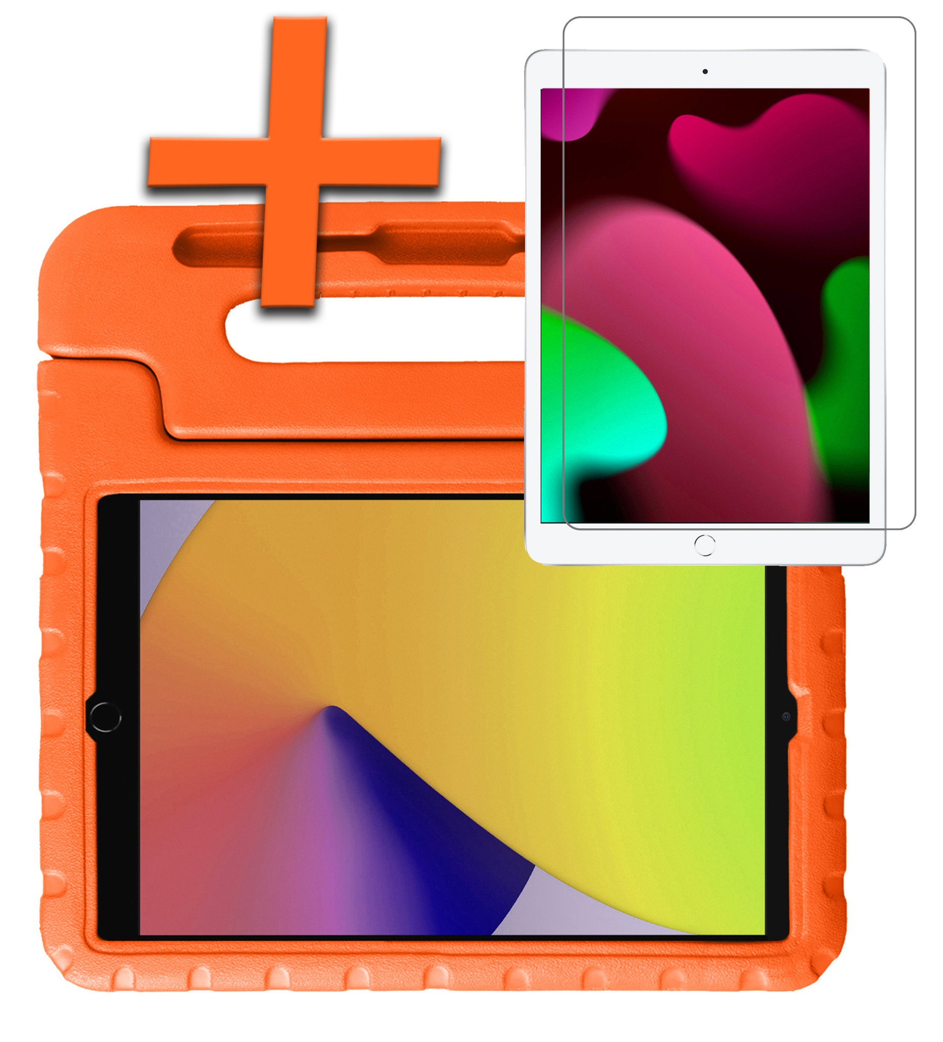 Nomfy Hoes Geschikt voor iPad 10.2 2021 Hoes Bumper Kindvriendelijk Kids Case Kinderhoes Met Screenprotector - Hoesje Geschikt voor iPad 9 Hoesje Shockproof Cover Hoes - Oranje