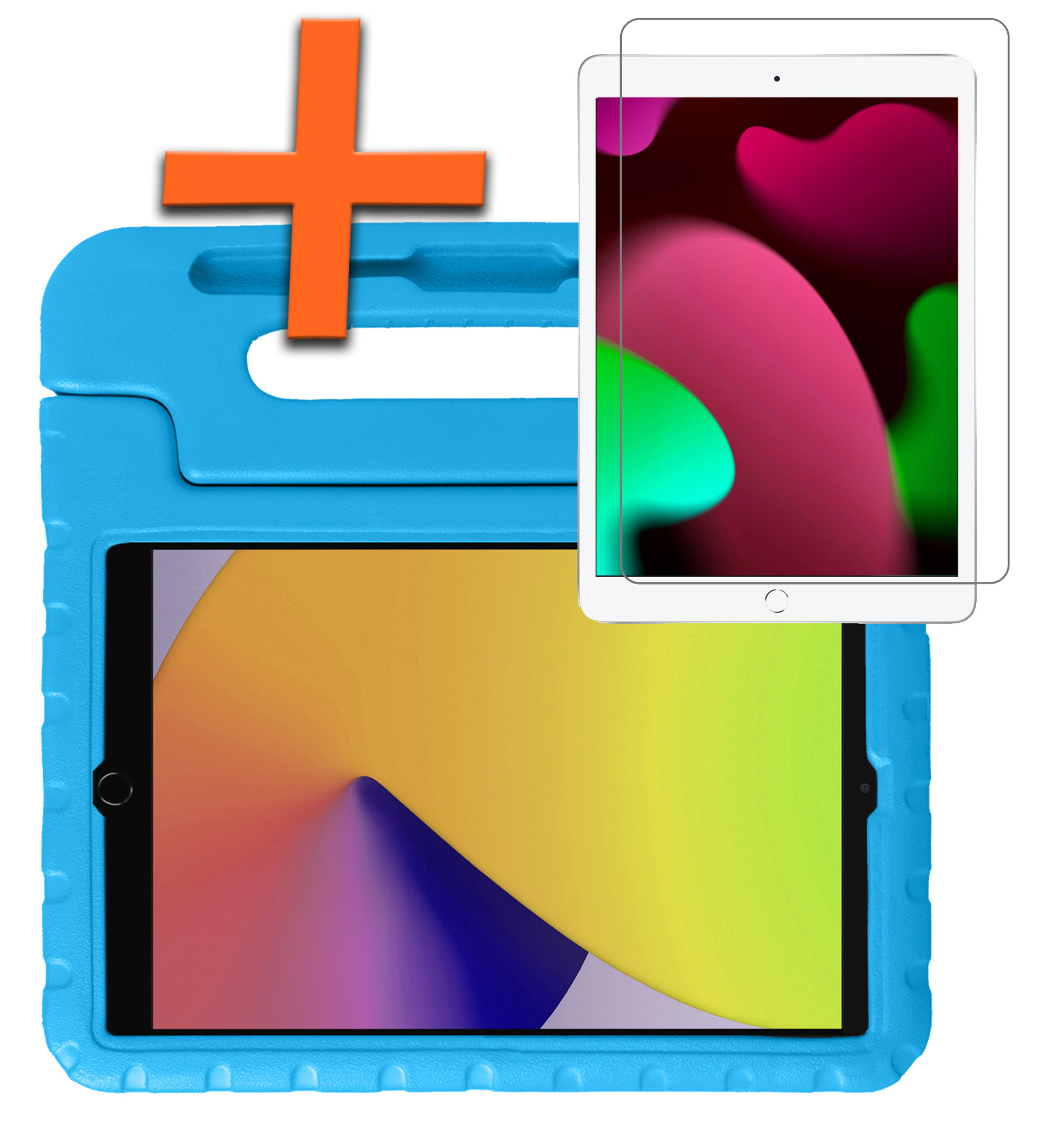 Nomfy Hoes Geschikt voor iPad 10.2 2021 Hoes Bumper Kindvriendelijk Kids Case Kinderhoes Met Screenprotector - Hoesje Geschikt voor iPad 9 Hoesje Shockproof Cover Hoes - Blauw