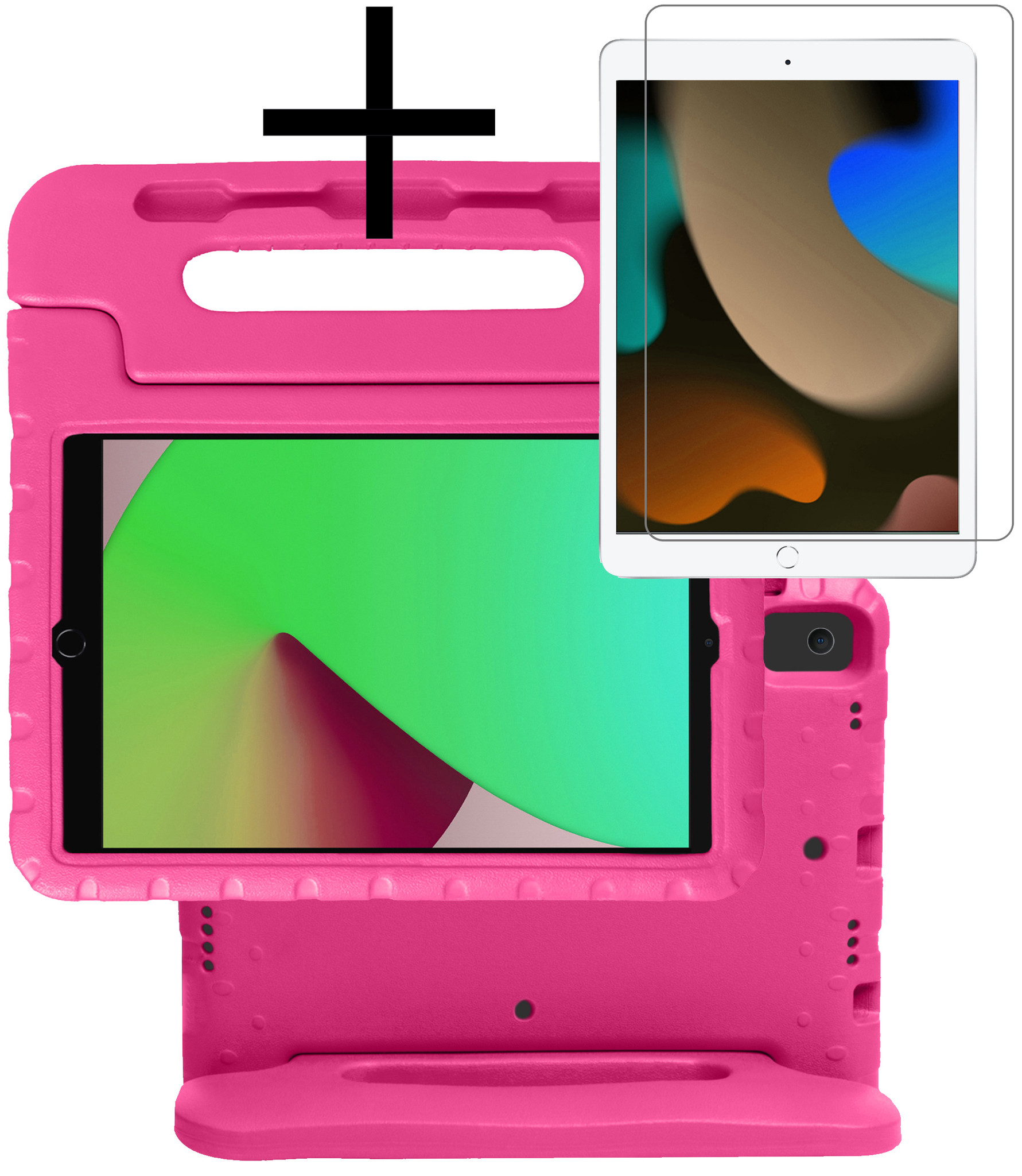 NoXx Hoesje Geschikt voor iPad 10.2 2021 Hoesje Kinderhoes Shockproof Hoes Kids Case Met Screenprotector - Roze