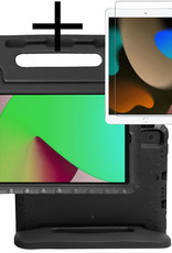 NoXx Hoesje Geschikt voor iPad 10.2 2020 Hoesje Kinderhoes Shockproof Hoes Kids Case Met Screenprotector - Zwart