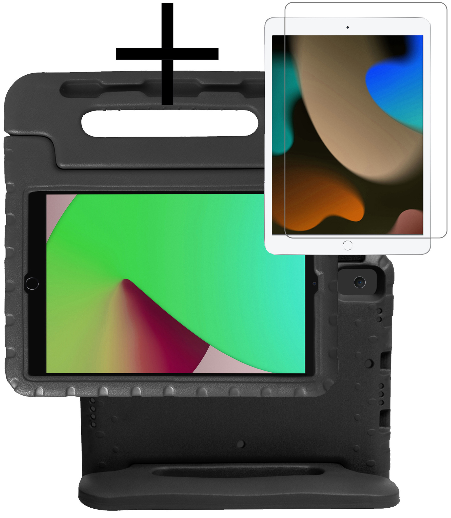 NoXx Hoesje Geschikt voor iPad 10.2 2020 Hoesje Kinderhoes Shockproof Hoes Kids Case Met Screenprotector - Zwart
