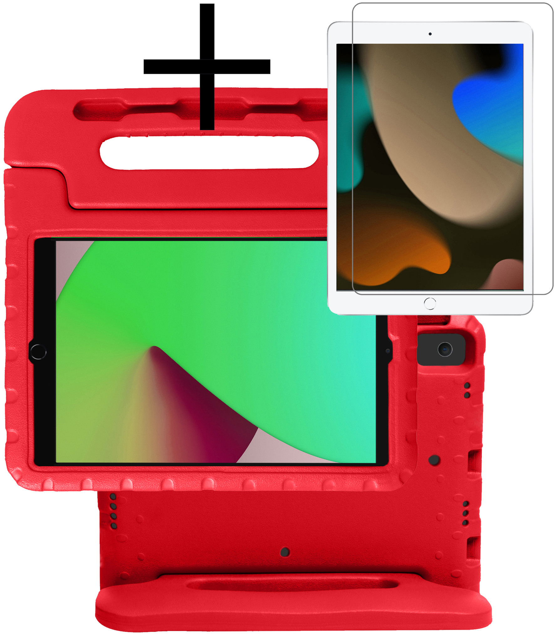Hoesje Geschikt voor iPad 10.2 2020 Hoesje Kinderhoes Shockproof Hoes Kids Case Met Screenprotector - Rood