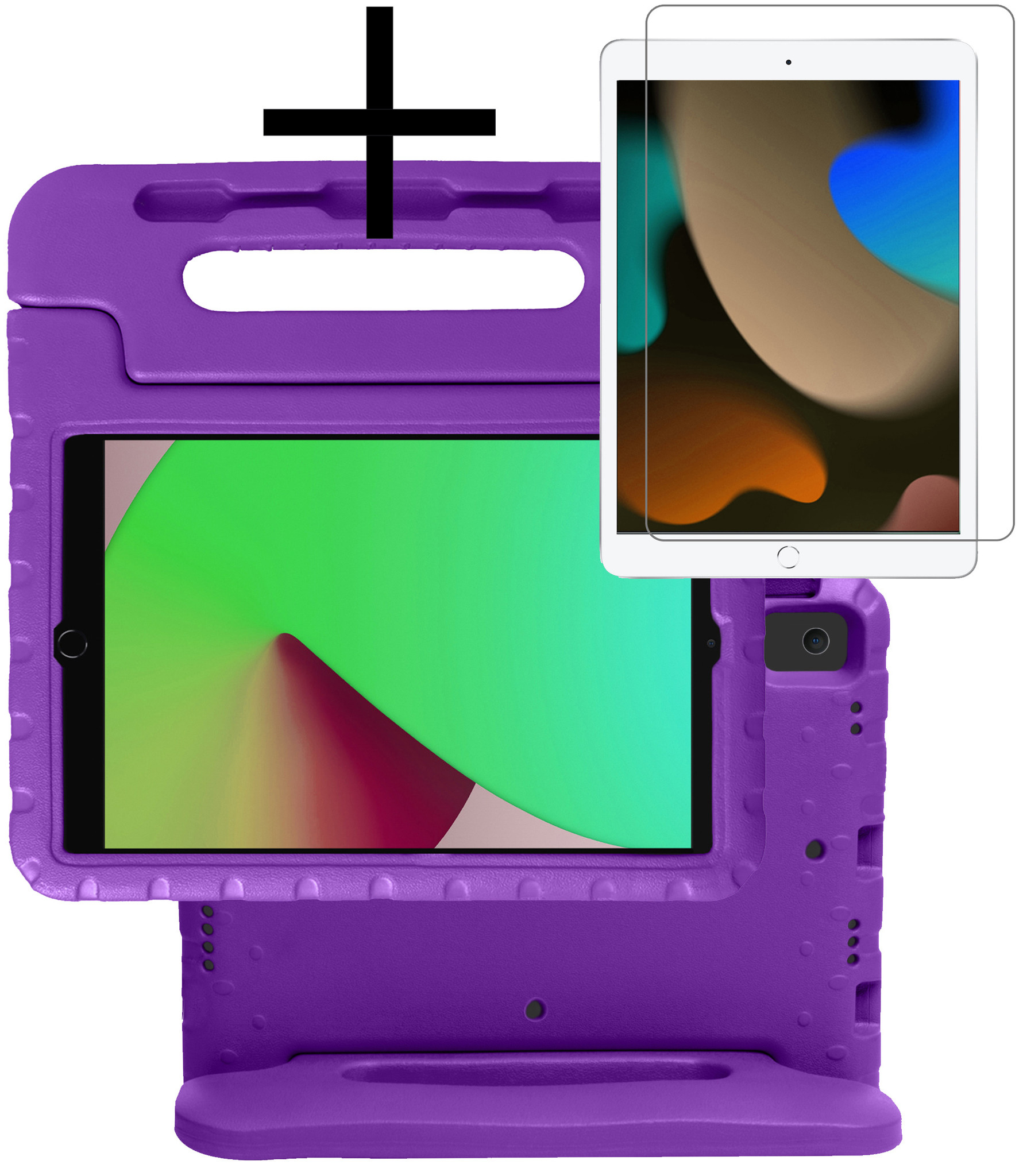 NoXx Hoesje Geschikt voor iPad 10.2 2020 Hoesje Kinderhoes Shockproof Hoes Kids Case Met Screenprotector - Paars