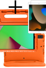 NoXx Hoesje Geschikt voor iPad 10.2 2020 Hoesje Kinderhoes Shockproof Hoes Kids Case Met Screenprotector - Oranje