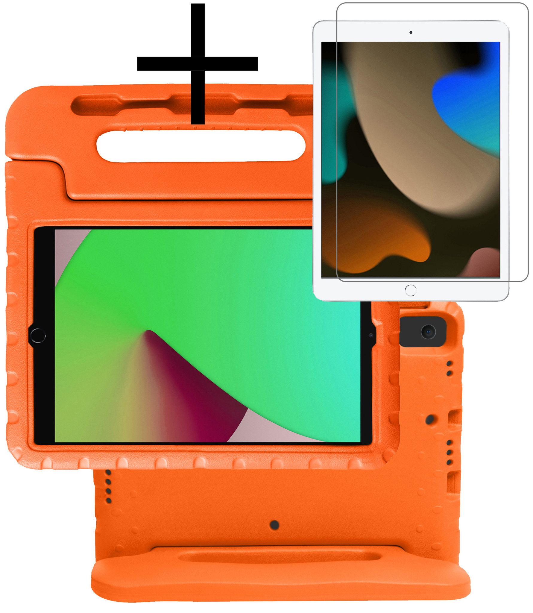 NoXx Hoesje Geschikt voor iPad 10.2 2020 Hoesje Kinderhoes Shockproof Hoes Kids Case Met Screenprotector - Oranje