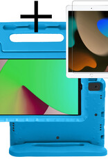 Hoesje Geschikt voor iPad 10.2 2020 Hoesje Kinderhoes Shockproof Hoes Kids Case Met Screenprotector - Blauw