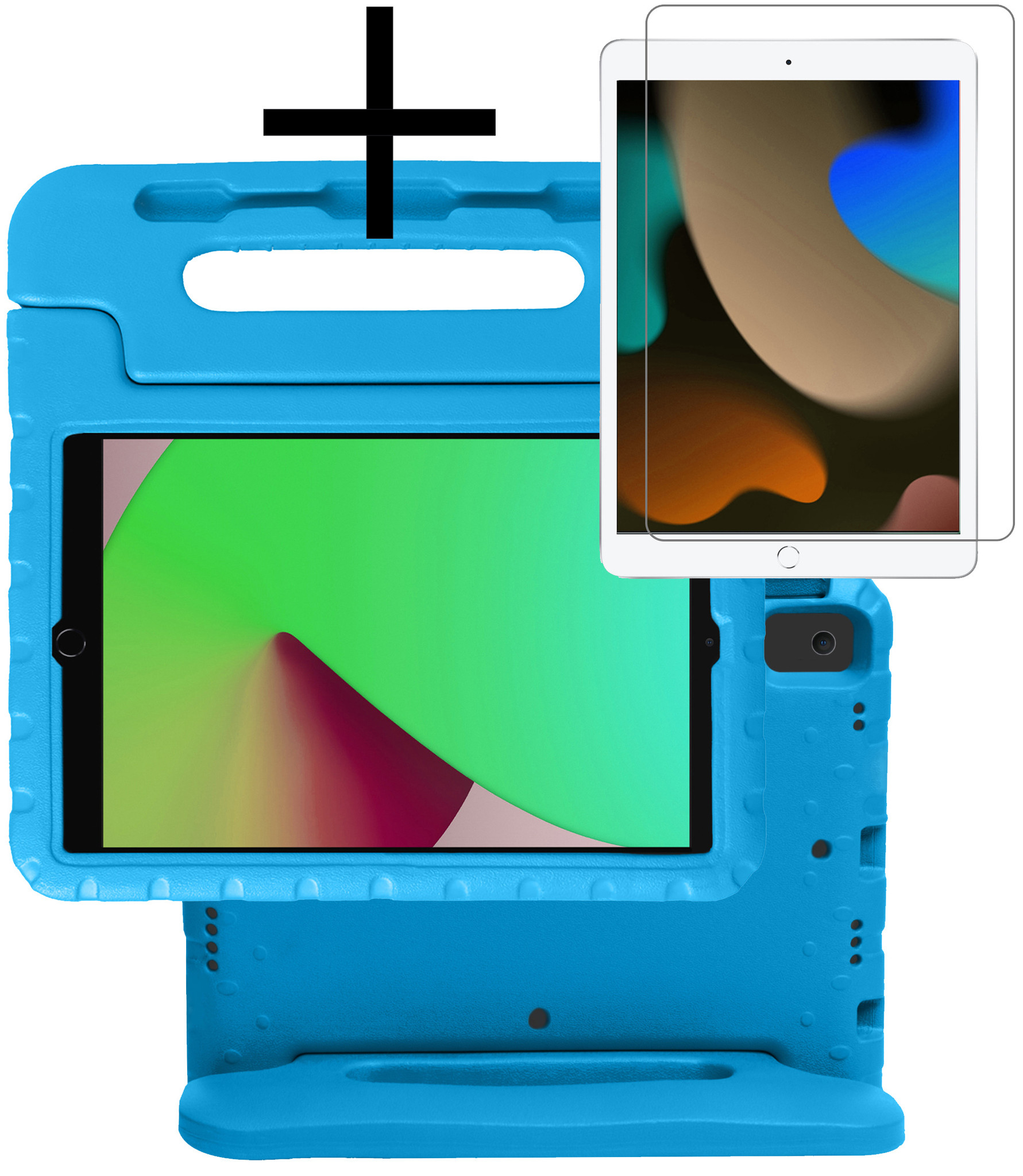 Hoesje Geschikt voor iPad 10.2 2019 Hoesje Kinderhoes Shockproof Hoes Kids Case Met Screenprotector - Blauw