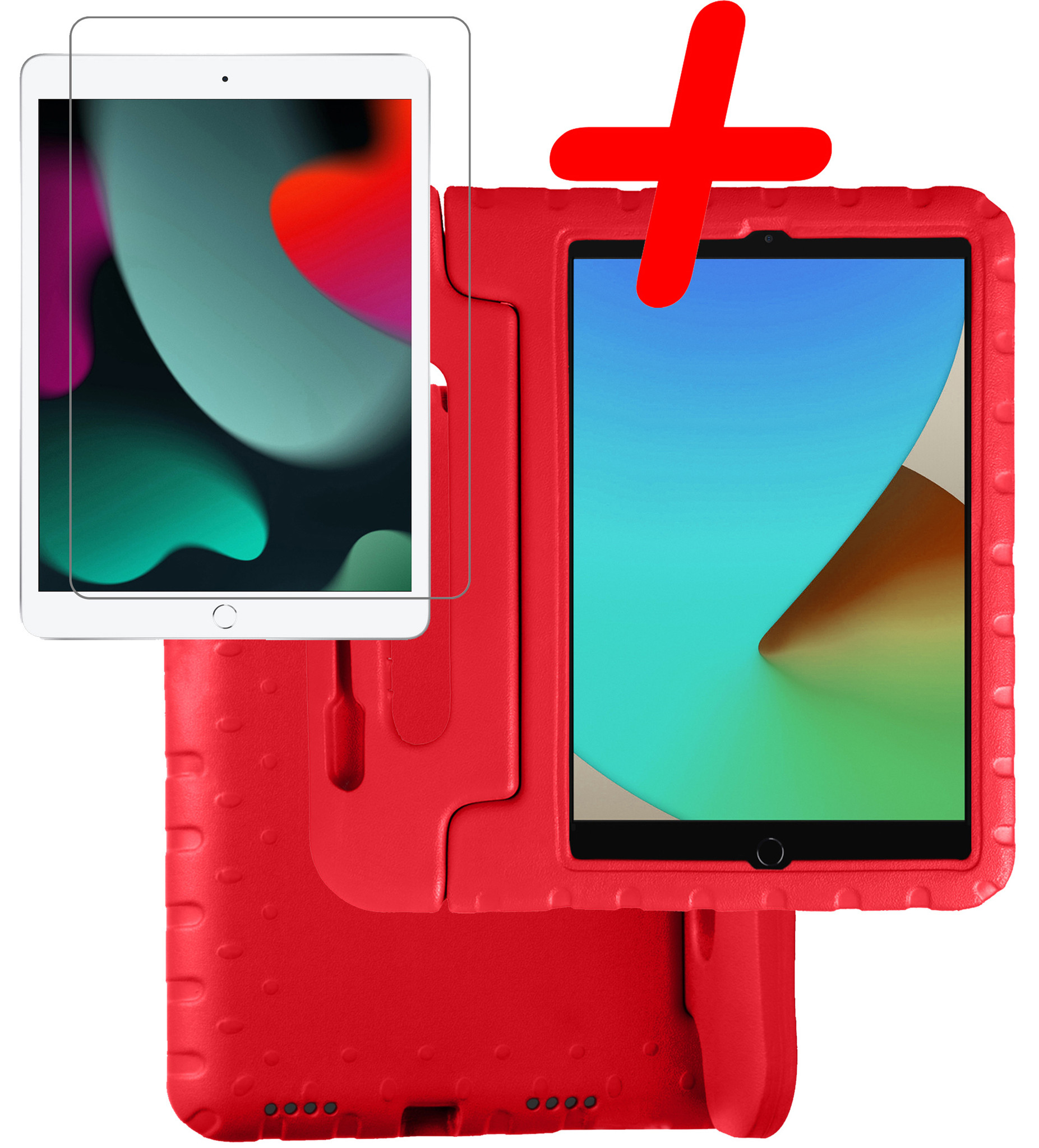 BASEY. Hoesje Geschikt voor iPad 10.2 2021 Hoesje Kinder Hoes Shockproof Kinderhoes Met Screenprotector - Kindvriendelijk Hoesje Geschikt voor iPad 9 Hoes Kids Case - Rood
