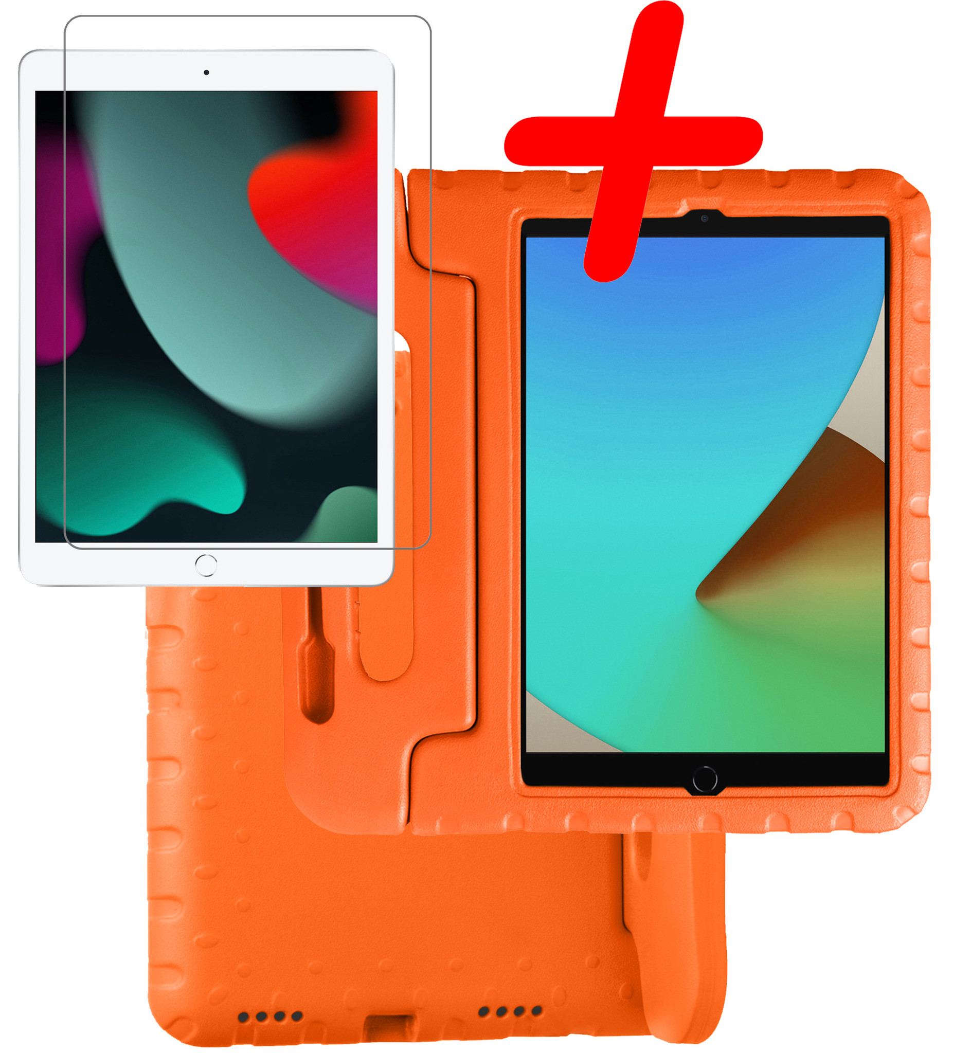 BASEY. Hoesje Geschikt voor iPad 10.2 2021 Hoesje Kinder Hoes Shockproof Kinderhoes Met Screenprotector - Kindvriendelijk Hoesje Geschikt voor iPad 9 Hoes Kids Case - Oranje
