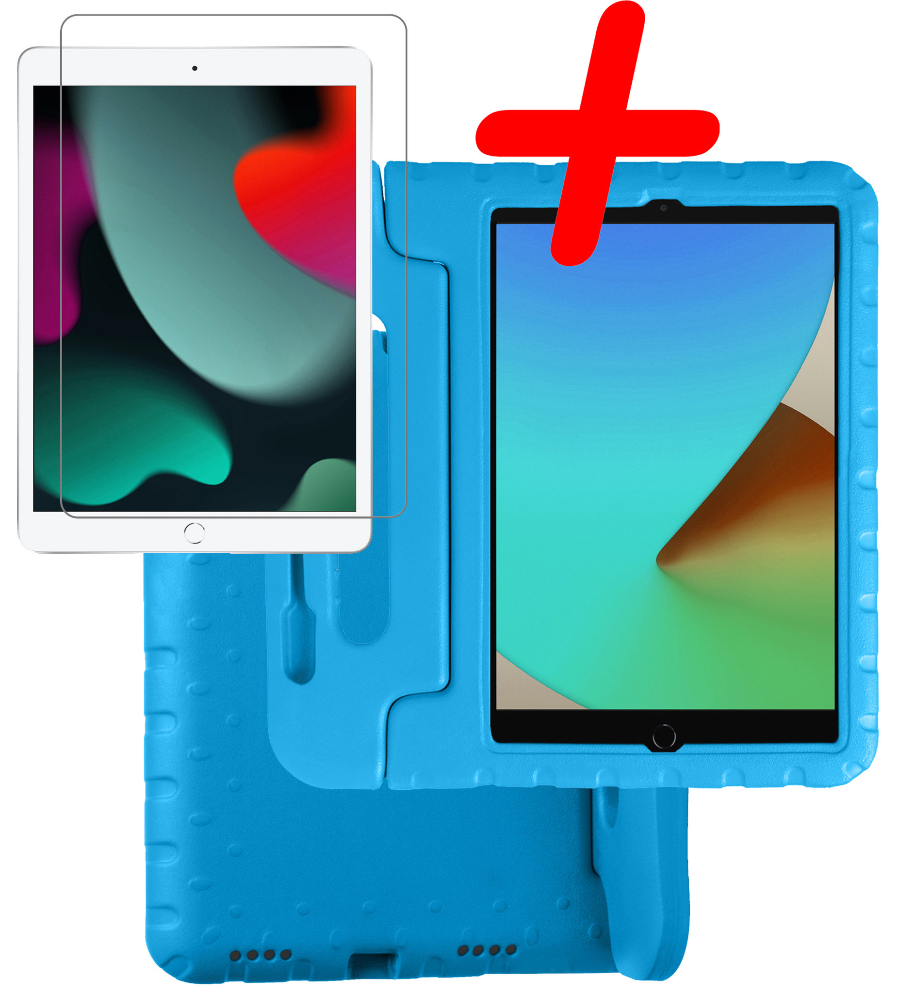 BASEY. Hoesje Geschikt voor iPad 10.2 2021 Hoesje Kinder Hoes Shockproof Kinderhoes Met Screenprotector - Kindvriendelijk Hoesje Geschikt voor iPad 9 Hoes Kids Case - Blauw