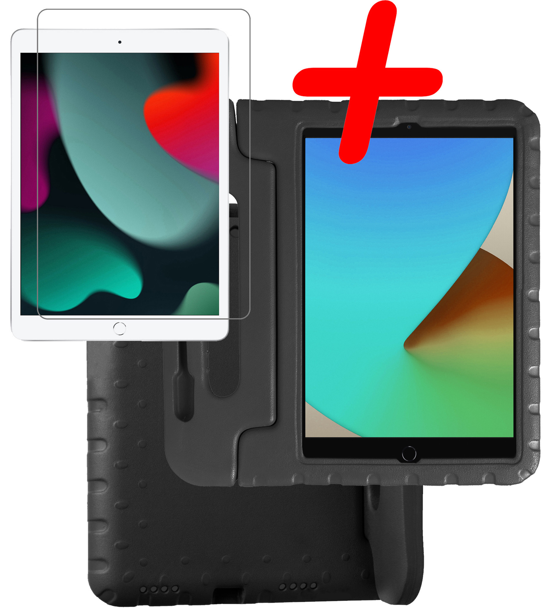 BASEY. Hoesje Geschikt voor iPad 10.2 2020 Hoesje Kinder Hoes Shockproof Kinderhoes Met Screenprotector - Kindvriendelijk Hoesje Geschikt voor iPad 8 Hoes Kids Case - Zwart